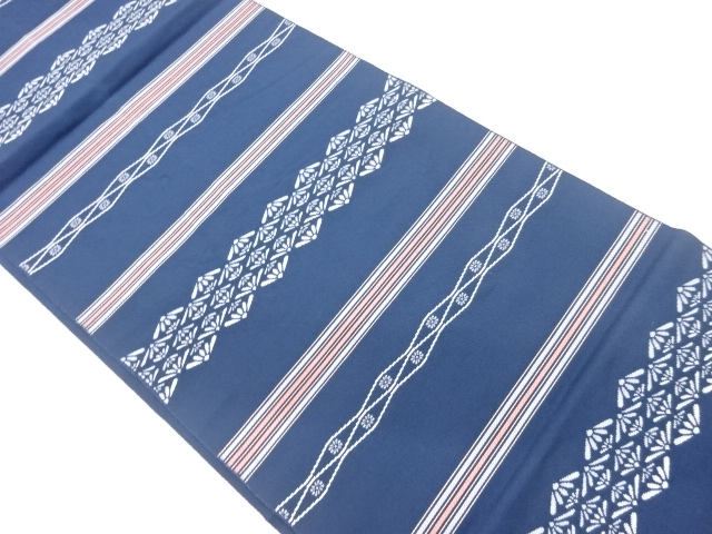 横段に小花・縞模様織出し名古屋帯